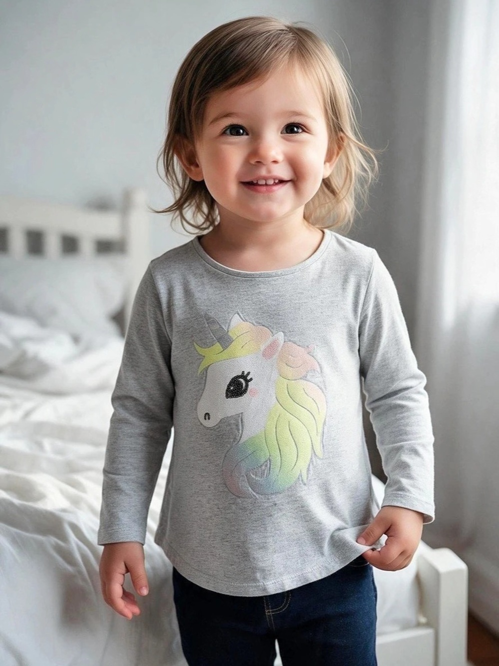 H&M Girls Unicorn Sequenced Long Sleeve Tee